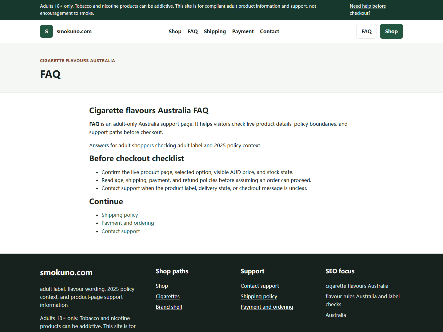 Smokuno support path for cigarette flavours Australia